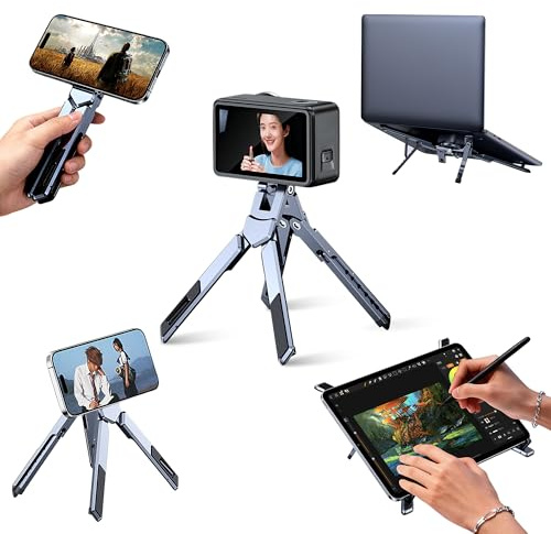 NANDADEVI Premium Portable Aluminum Magnetic Phone Holder, Compact & Foldable Riser for Desk Laptop & Tablet Stand, Adjustable Height & Angle, Lightweight (Grey)