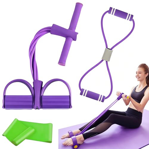 Set de 3 Bande de Resistance avec Pedale Musculation Fitness Materiel | pour Sport à Domicile Extenseur de Jambes Pédalier et Bande en 8 pour Entraînement Complet, Yoga, Pilates et Physiothérapie
