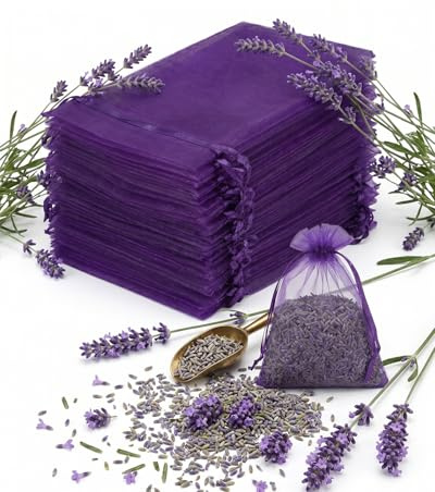 RAVNIX 100 Pezzi Sacchetti in Organza Viola Scuro, Eleganti Bustine Portaconfetti per Bomboniere, Gioielli e Piccoli Regali
