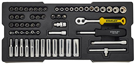 Stanley Modul Steckschlüssel, Transmodul System (1/4 Zoll, inklusive 60-teiligem Zubehör-Set, sichere Schnellauslösung, Bi-Material Handgriff, Maxi-Drive Profil, 6-Kant und 12-Kant) STMT1-74175