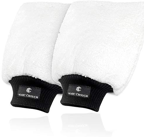 Marc Crouch® - Premium 2er Set Mikrofaser Auto Waschhandschuh - ultimativer Halt Dank 4 Innenlaschen & Umhängeschlaufe - Autowaschhandschuh extra saugstark - Handschuh lackschonend für Nassreinigung
