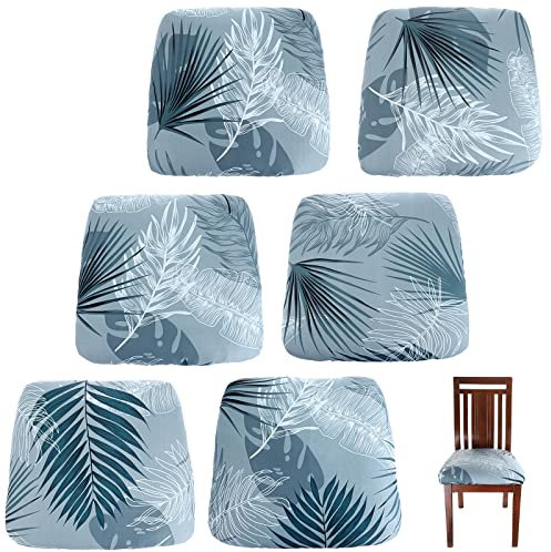 BTSKY Paquete de 6 fundas elásticas estampadas para sillas de comedor con lazos, extraíbles, lavables, antipolvo, fundas de cojín para silla de cocina, color azul claro (sin silla)