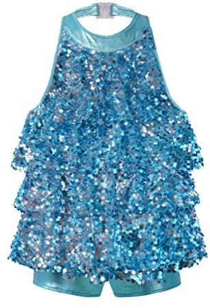 inhzoy Vestito Pattinaggio Artistico Bambina con Paillettes Leotard Vestito Danza Moderna Jazz Tutu Balletto Dancewear Abiti da Ballo Latino Costume Ballerina Samba Blu 8 Anni