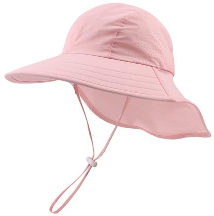 Toddler Summer Hat with Neck Flap Waterproof Kids Swim Hat Baby UV Protection Sun Hats Beach Cap for Boys Girls (4-8 Years, Pink)