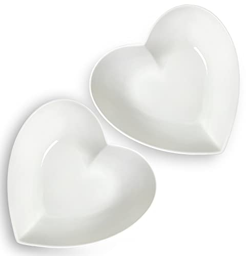 Keponbee Set of 2 Extra Large Porcelain Heart Bowls for Salad, Fruit, Pasta or Heart Shaped Cake 25cm