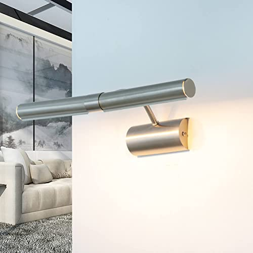Licht-Erlebnisse Bilderleuchte verstellbar 36 cm lang schmal E14 2-flammig in Chrom matt Metall Wandlampe Spiegelleuchte