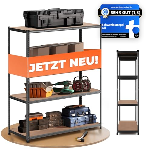 ALL Premium Schwerlastregal 180x150x60 cm Schwarz 1250kg Traglast, Schwerlastregal 60 cm tief geeignet als Lastenregal, Abstellraum Regal & Vorratsregal Speisekammer, Regal Metall Schwarz für Keller