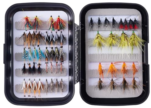 BASSDASH Fliegenfischen Nassfliegen für Forellen Lachs Angeln Nymphen Luftschlangen mit Fliegenbox
