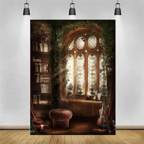 Bibliothèque Magique Intérieur Tableau Noir Photographie Toile De Fond Salle De Lecture Étagère Cintré Fenêtre Magicien Intérieur Lumière Fond 300x200CM