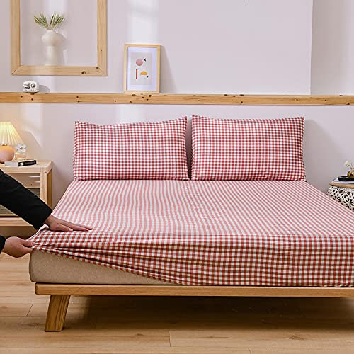FOREPOTY weich Spannbetttuch,Weiche Spannbettlaken aus Reiner Baumwolle in Volltonfarbe, Matratzenbezug für Hotel, Ferienhaus, Queensize Bett, Rot 2,200 cm x 220 cm + 25 cm (1 Stück)
