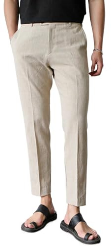 GINGTTO Pantalon Chino Slim Homme Extensible Eté Leger Pants avec Poches Kaki Clair 30/30