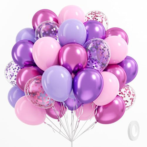 60pcs Pink and Purple Balloons with 12inch Metallic Confetti Balloons