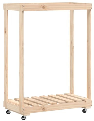 Makastle Chariot à bois de chauffage cheminée panier porte-foyer au bois poêle Chariot de Bûches de Bois Range Bûche Intérieur avec roulettes, 76,5x40x108 cm bois massif de pin