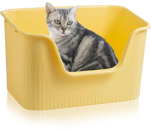 Lighterday Katzenklo Hoher Rand 44x38x22cm,KatzentoiletteGroß, Katzenklo XXL Ohne Deckel Katzenklo Groß Katzentoiletten für Katze, Kaninchen,Kätzchen(Gelb, Kleine)