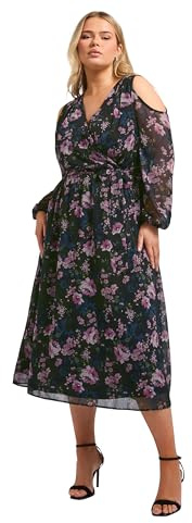 Yours London Curve Floral Print Cold Shoulder Dress - Women's - Plus Size Curve Black