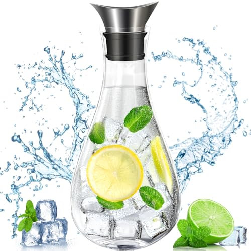 ZHHGOO 1.8 Litros Jarra de Agua de Vidrio,Botella de Cristal y Tapa de Inoxidable,Jarra de Cristal Transparente, Jarra de Vidrio Para Agua para Jugo Caliente Frío,Té, Leche y Café