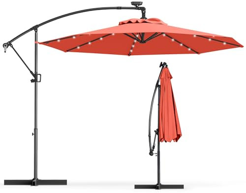 KOMFOTTEU LED Sonnenschirm 300cm x 230cm, Gartenschirm mit Handkurbel, Terrassenschirm mit Ständer 360° Rotation, Ampelschirm Knickbar Neigbar, Marktschirm ohne Schirmständer für outdoor (Orange)