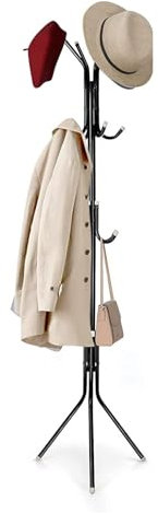 CROWNSHOP Coat Rack Modern Clothes Rack Metal Hanger with 12 Hooks Coat Stand 3 Tier Freestanding Storage Holder Hat Handbag Jacket Umbrella Hanging Organiser for Living Room Bedroom Black 175CM