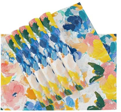 Mantel individual personalizable con flores abstractas de acuarela, reutilizable, tapete de cocina, lavable, placa mate 6, 12 x 18 pulgadas
