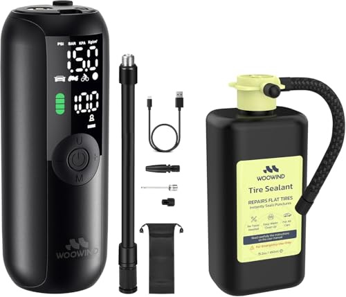 Woowind Tire Sealant Pro Reifendichtmittel + LP1 Elektrische Luftpumpe und Akku Kompressor (150 PSI/10,3 Bar) im Paket