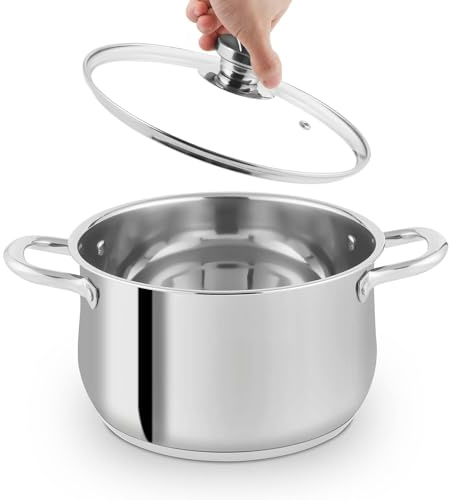 Buljonggryta - buljong kastrull i rostfritt stål, buljongkruka i rostfritt stål med lock, induktionskokkärl, soppkrukor, grytor (24 cm)