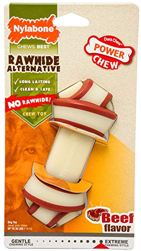 Nylabone Extrem tuff hund tuggleksak råhudsknut alternativ, stökfri, nötköttsmak, medium, för hundar upp till 16 kg