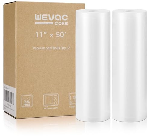 Wevac Vacuum Sealer Bags 11x50 Rolls 2 pack for Food Saver, Seal a Meal, Weston. Commercial Grade, BPA Free, Heavy Duty, Great for vac storage, Meal Prep or Sous Vide