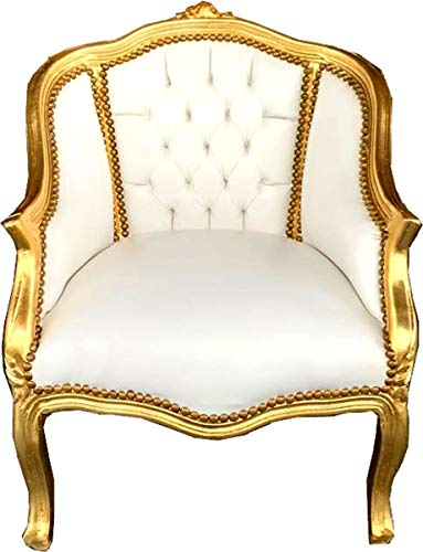 Casa Padrino Barock Damen Salon Sessel Weiß Kunstleder/Gold - Salon Möbel