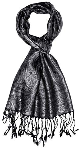 Lorenzo Cana Sciarpa da uomo in seta al 100%, sciarpa da uomo elegante in tessuto jacquard, motivo Paisley tono su tono, antracite., 35 x 160 cm