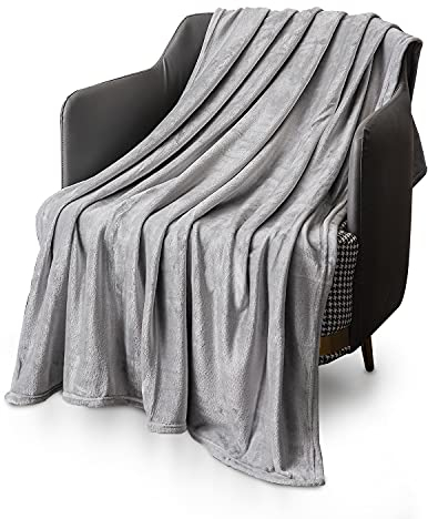 KEPLIN Flannel Blanket Large Throw Bedspread - 130 x 150 cm | Soft Fluffy Warm Light Microfiber Fabric Design for Duvet Cover Quilt Rug | Perfect for Adults or Children's Gifts (Silver Grey, Single)