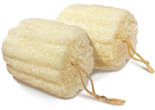 Esponja de lufa de baño natural, exfoliante corporal de lufa, esponja corporal suave de espuma fácil de 5.5 in para limpiar la cara y la espalda (paquete de 2)