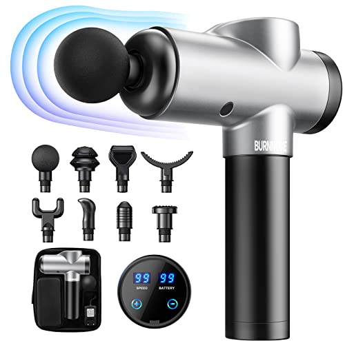 BURNNOVE Massagepistole Massage Gun 99 Geschwindigkeit 8 Massage Kopf Nacken Schulter Tiefenmassage Pistole 2550mAh mit LED-Anzeige Touchscreen geeignet für Haus Fitnessstudio Büro
