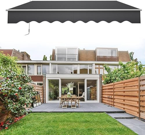 VA-Cerulean Auvent en aluminium, marquise manuelle à bras articulés, voile d'ombrage, auvent d'ombrage, auvent, store à pince résistant aux UV, imperméable (300 x 250 cm, gris foncé)
