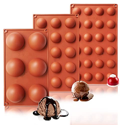 3 Stück Silikonform Halbkugel, 6/15/24 Löcher Silikonformen Backen, Silikon Backform, Silikonform Schokolade, für Pudding, Kuchen, Gelee, Dome-Mousse