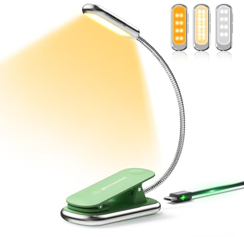 Glocusent Posh Premium Leselampe Buch Klemme mit Timer, 16 LED Wiederaufladbar Buchlampe, Laufzeit 160 Stunden, 1800K augenschonend Leselicht, 3 Farben & 5 Helligkeitsstufen, perfekt für Leser