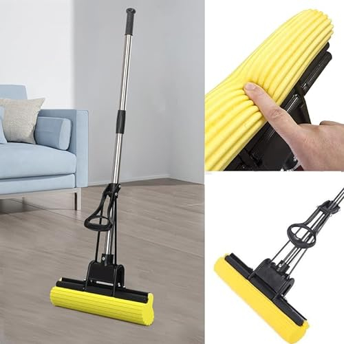 PVA Sponge Mop Self Wringing Mop Multi Surface Hard Floor Cleaner Super Absorbent Replaceable Head Easy Wring Design Handle 90 – 119 cm