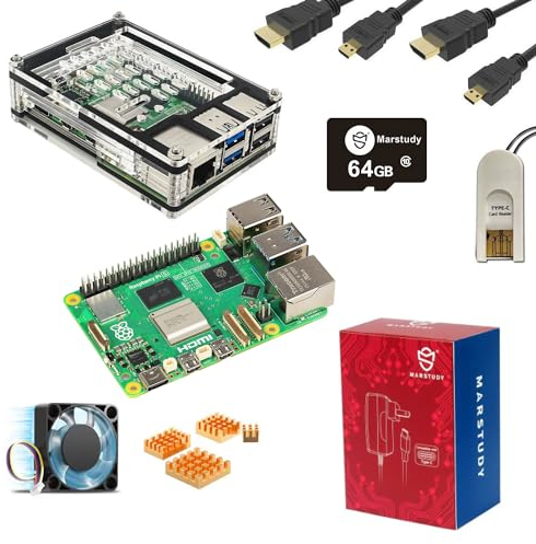 Marstudy kit de démarrage pour Raspberry Pi 5 avec 4 Go de RAM – Édition 64 Go/Raspberry Pi OS préinstallé