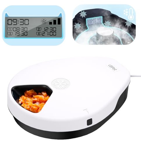 Futterautomat Katze Nassfutter mit Kühlung, 1-4 Tage Frischehaltung, Halbleiter Kühlung, Quick Chills Soße Nassfutter Trockenfutter Katzen Futterautomaten, 5 Mahlzeit Katze Hund katzenfutter automat