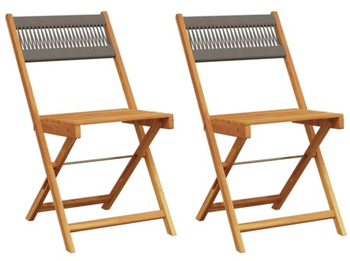 vidaXL Sedie Bistrò 2pz Grigie Legno Massello Acacia e Corda, Sedia bistrò da Esterno, Sedia da Esterno, Sedia bistrò Pieghevole