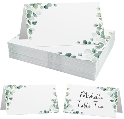 HANIUTTY 40 Stück Tischkarten Hochzeit, Elegantes Design Sitzplatzkarten Tischdekoration Namenskarten Tischkarten Eukalyptus Hochzeitseinladungskarten Platzkarten, Namensschilder zum Beschriften