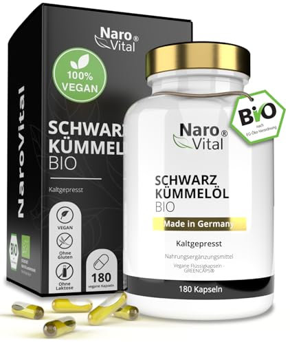 Schwarzkümmelöl Kapseln Bio Kaltgepresst & Naturbelassen - 180 vegane Schwarzkümmel Kapseln Hochdosiert - 1000mg Ägyptisches Schwarzkümmelöl pro Tagesdosis - Black Seed Oil