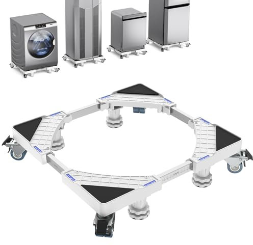Base Lavadora con 4 Patas y 8 Ruedas con Bloqueo, Pedestales Móviles para Lavadora, Secadora, Frigorífico Capacidad De Carga 500 Kg(Blanco, Ajustable: 45,5 – 70 cm)