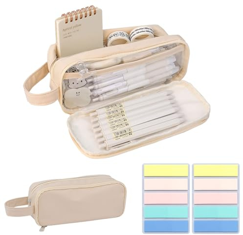 SSKHE Trousse à Crayons Extensible avec Notes,Autocollantes,Grande capacité avec Compartiments,Trousse à Crayons en Toile avec Fermeture éclair,Trousse d'école