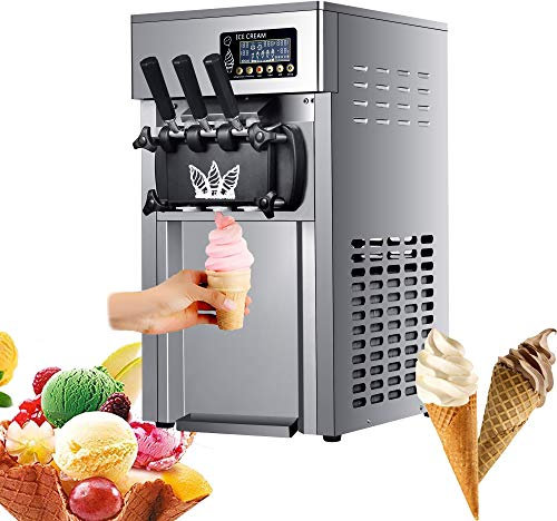 SmPinnaA Macchina per Gelato Soft Commerciale da 18 L/H, Macchina per Gelato Soft da 1200 W Professionale con Display A LED, 3 Gusti, Ce/Fcc/CCC/Pse