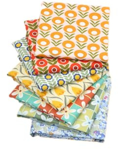 Set di scampoli di tessuto in cotone anni '70, 7 pezzi, per trapuntatura e patchwork, stampe floreali vintage (50 x 40 cm ciascuno)