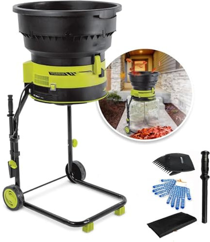 Broyeur à feuilles électrique, broyeur à compost, broyeur électrique 8000 tr/min avec roues et sac de rangement, pour le nettoyage de la cour, le compostage,10mpowercord