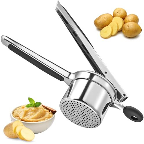 Vihoom Schiacciapatate, Schiacciapatate Acciaio Inox con Impugnatura Ergonomica in Silicone, Passatelli Attrezzo per Purè di Patate, Frutta, Verdure e Bébé