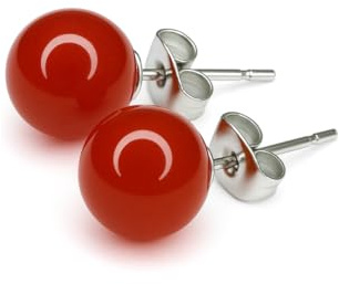 Boucles d'Oreilles Clous en Pierre Naturelle – Acier Inoxydable Hypoallergénique – Idée cadeau Femme Fille Ado (Cornaline)