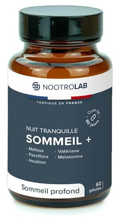 Sommeil + Nuit Tranquille | 60 Nuits de Sommeil Profond | Mélatonine 1,9 mg & Plantes (Valériane, Passiflore, Mélisse, Houblon) | Endormissement Rapide | Fabriqué en France | Naturel
