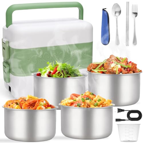 Scaldavivande Elettrico, 200W contenitore per il pranzo riscaldato portatile, 2.4L Elettrico Lunchbox, Con Contenitore Rimovibile in Acciaio Inossidabile, a doppio strato Scatol, per scuola Ufficio